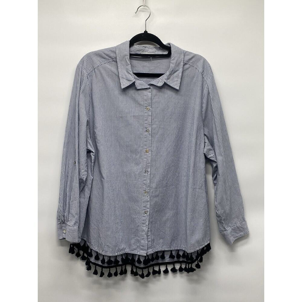 Jane Delancey Women’s Button Up Shirt With Tasseled Hem Artsy Coastal Boho Sz 2x